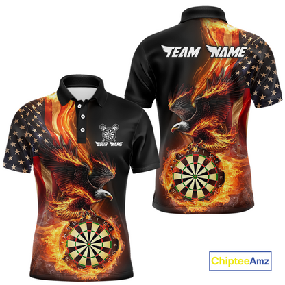 Custom Flame US Flag Eagle Darts Shirt for Men Darts Team Jerseys Dart Tournament Polo & 1/4 Zip NNT112