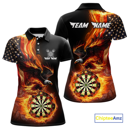 Custom Flame US Flag Eagle Darts Shirt for Women Darts Team Jerseys Dart Tournament Polo & 1/4 Zip NNT112