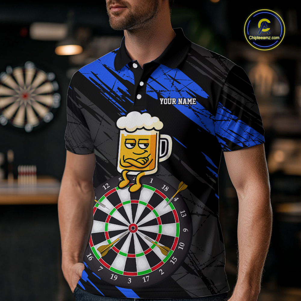 Custom Blue Funny Beer Darts Board Dart Shirts For Men Darts Team Jerseys Dart Tournament NNT120