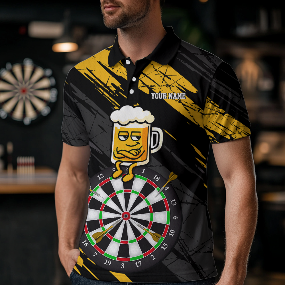 Custom Yellow Funny Beer Darts Board Dart Shirts For Men Darts Team Jerseys Dart Tournament NNT120