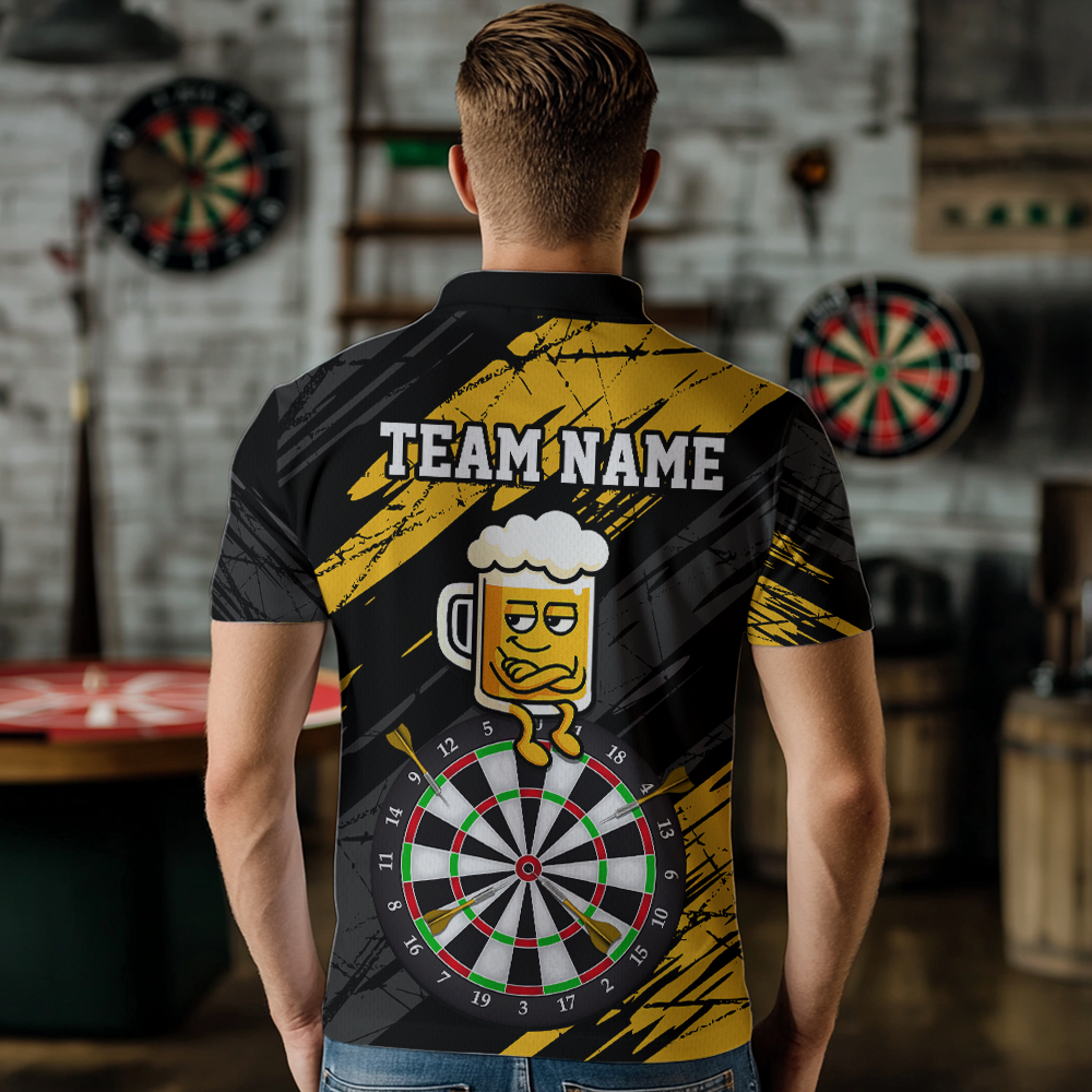 Custom Yellow Funny Beer Darts Board Dart Shirts For Men Darts Team Jerseys Dart Tournament NNT120