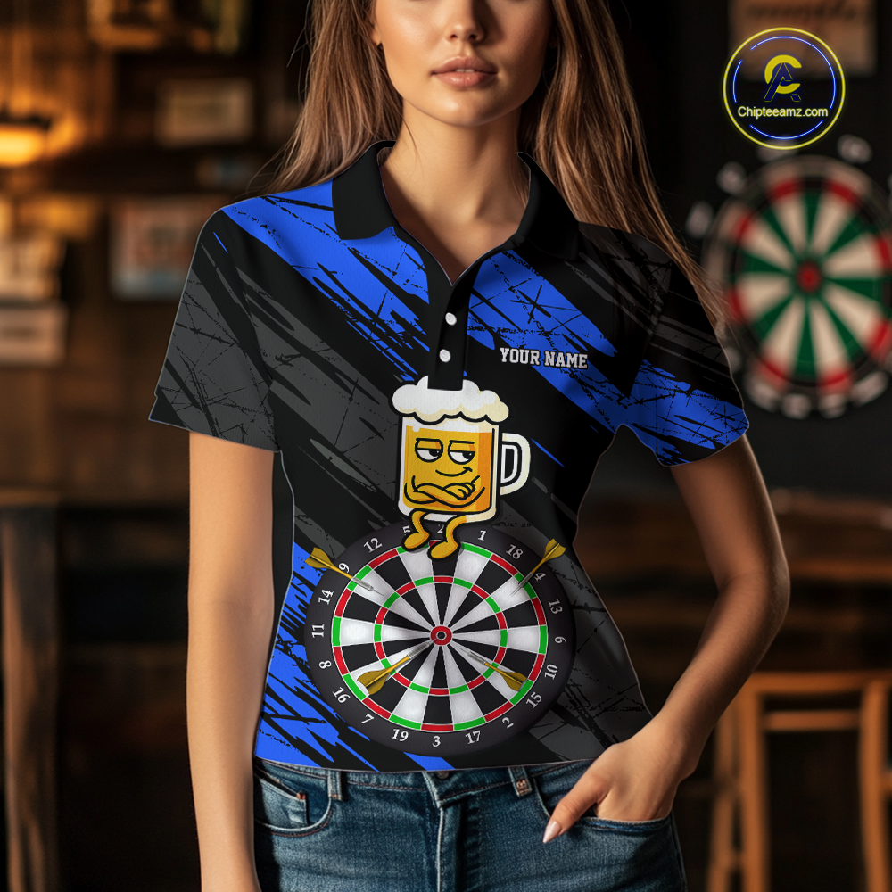 Custom Blue Funny Beer Darts Board Dart Shirts For Women Darts Team Jerseys Dart Tournament NNT120