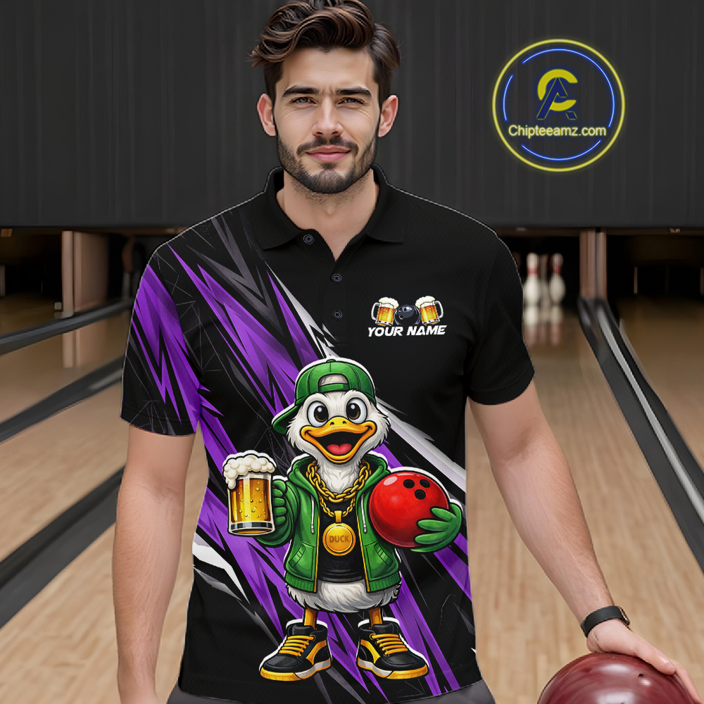 Custom Purple Beer Duck Bowling Shirt for Men Duck Funny Beer Bowling Team Jersey HNT276