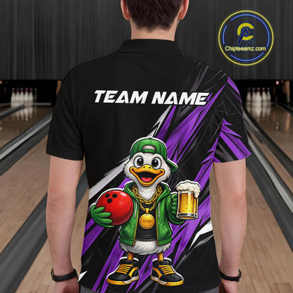 Custom Purple Beer Duck Bowling Shirt for Men Duck Funny Beer Bowling Team Jersey HNT276