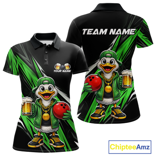 Custom Green Beer Duck Bowling Shirt for Women Duck Funny Beer Bowling Team Jersey HNT276