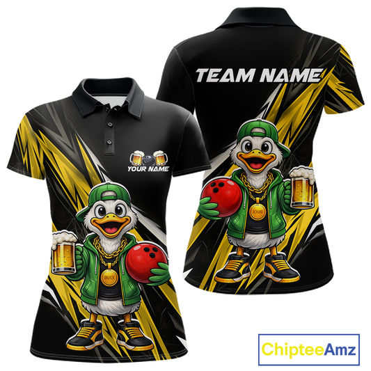 Custom Yellow Beer Duck Bowling Shirt for Women Duck Funny Beer Bowling Team Jersey HNT276