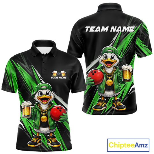 Custom Green Beer Duck Bowling Shirt for Men Duck Funny Beer Bowling Team Jersey HNT276