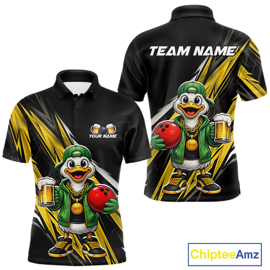 Custom Yellow Beer Duck Bowling Shirt for Men Duck Funny Beer Bowling Team Jersey HNT276