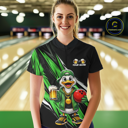 Custom Green Beer Duck Bowling Shirt for Women Duck Funny Beer Bowling Team Jersey HNT276