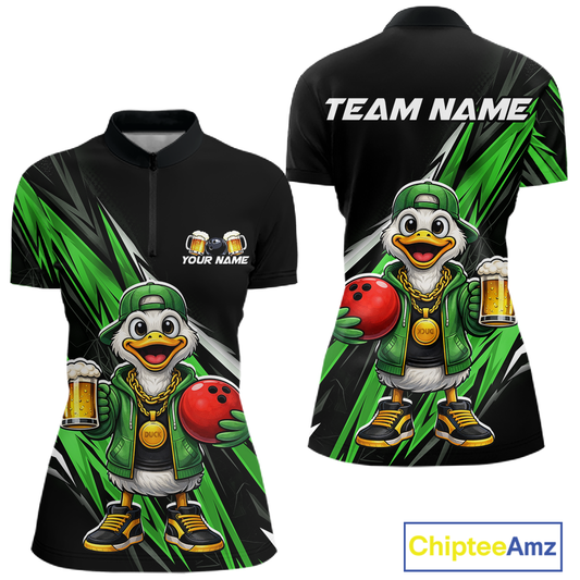 Custom Green Beer Duck Bowling Shirt for Women Duck Funny Beer Bowling Team Jersey HNT276