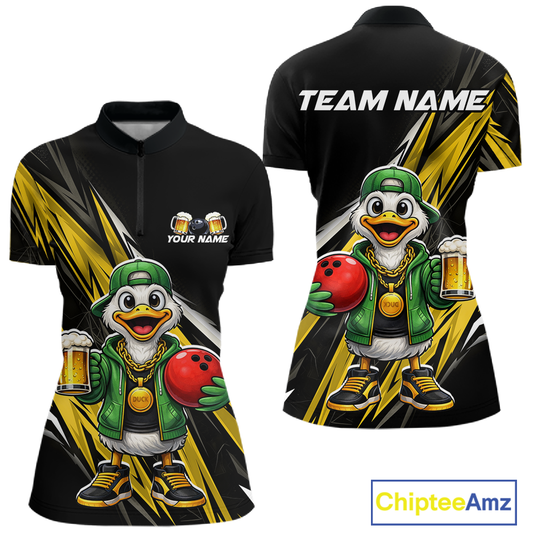 Custom Yellow Beer Duck Bowling Shirt for Women Duck Funny Beer Bowling Team Jersey HNT276