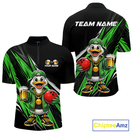 Custom Green Beer Duck Bowling Shirt for Men Duck Funny Beer Bowling Team Jersey HNT276
