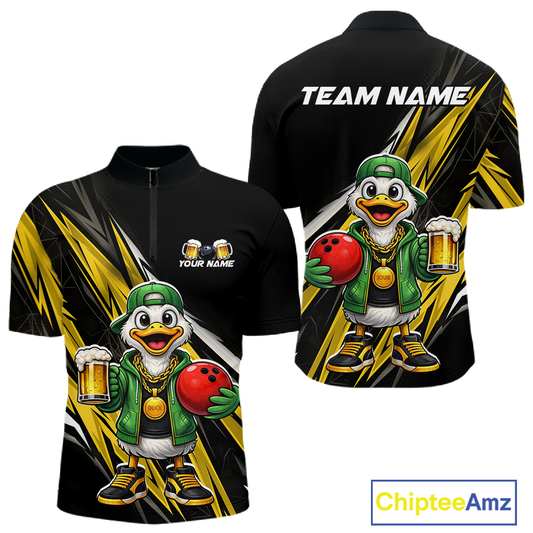 Custom Yellow Beer Duck Bowling Shirt for Men Duck Funny Beer Bowling Team Jersey HNT276