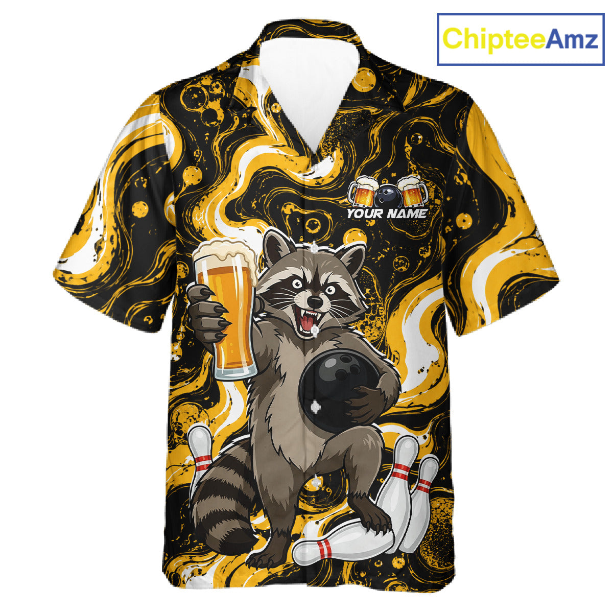 Custom Beer Raccoon Hawaiian Bowling Jersey Bowling Team Shirts Bowling Uniform HNT311
