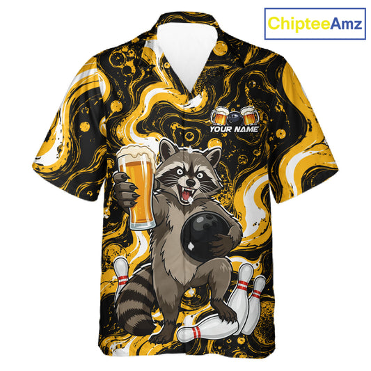 Custom Beer Raccoon Hawaiian Bowling Jersey Bowling Team Shirts Bowling Uniform HNT311