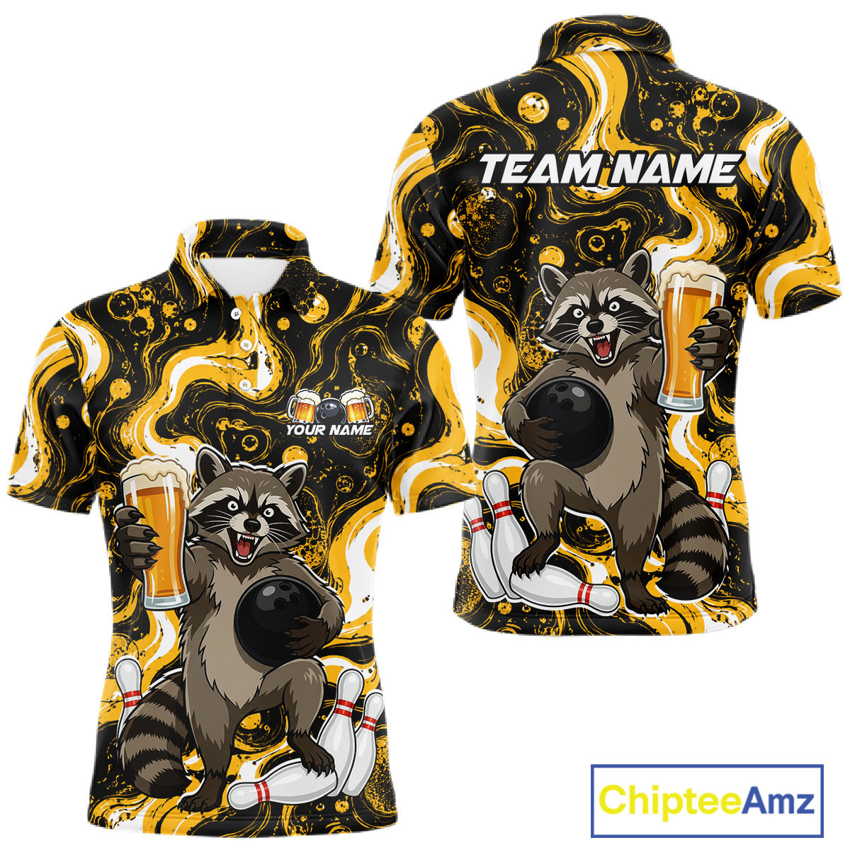 Custom Beer Raccoon Bowling Shirt for Men Bowling Polo & 1/4 Zip Bowling Team Shirts HNT311