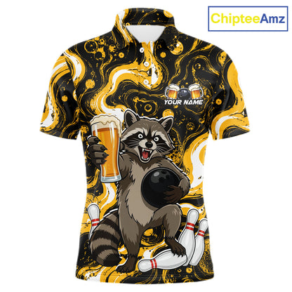 Custom Beer Raccoon Bowling Shirt for Men Bowling Polo & 1/4 Zip Bowling Team Shirts HNT311