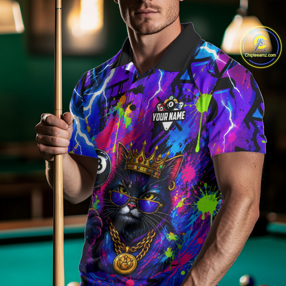 Custom Funny Crown Cat 8 Ball Billiard Shirts for Men Billiard Team Jerseys Billiard League NNT249