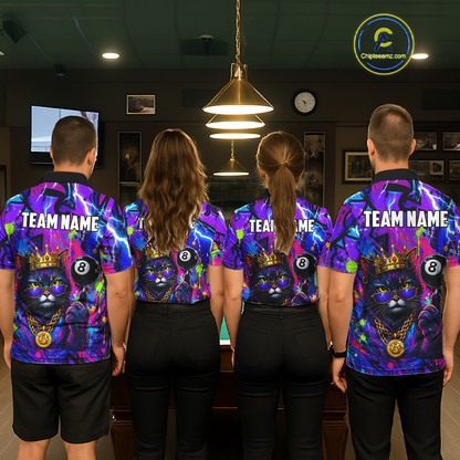 Custom Funny Crown Cat 8 Ball Billiard Shirts for Men Billiard Team Jerseys Billiard League NNT249