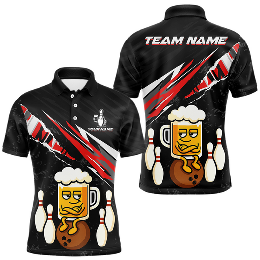 Custom Red Funny Beer Bowling Jersey for Men Bowling Team Shirts Polo & 1/4 Zip HNT170