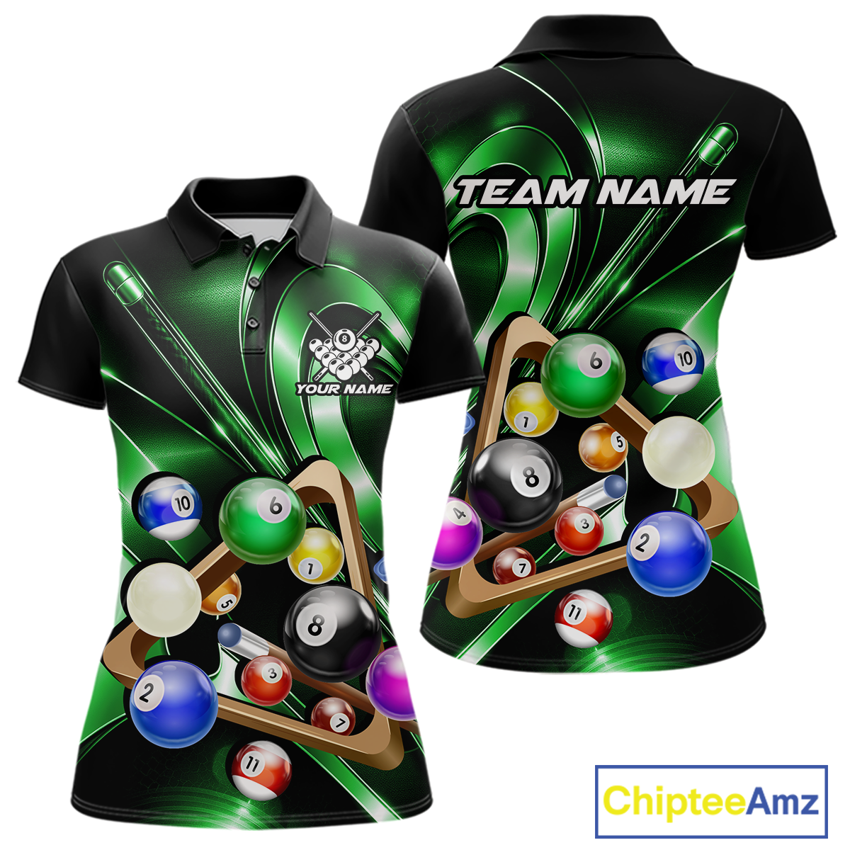 Custom Ball Pool Shirts Green Billiard Shirt for Women Billiard Team Jersey Billiard League NNT180
