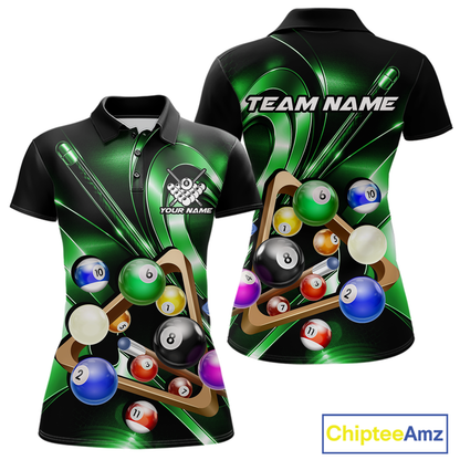 Custom Ball Pool Shirts Green Billiard Shirt for Women Billiard Team Jersey Billiard League NNT180