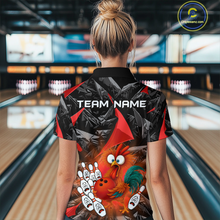 Load image into Gallery viewer, Custom Red Funny Chicken Bowling Jersey for Women Bowling Team Shirts Polo &amp; 1/4 Zip HNT138