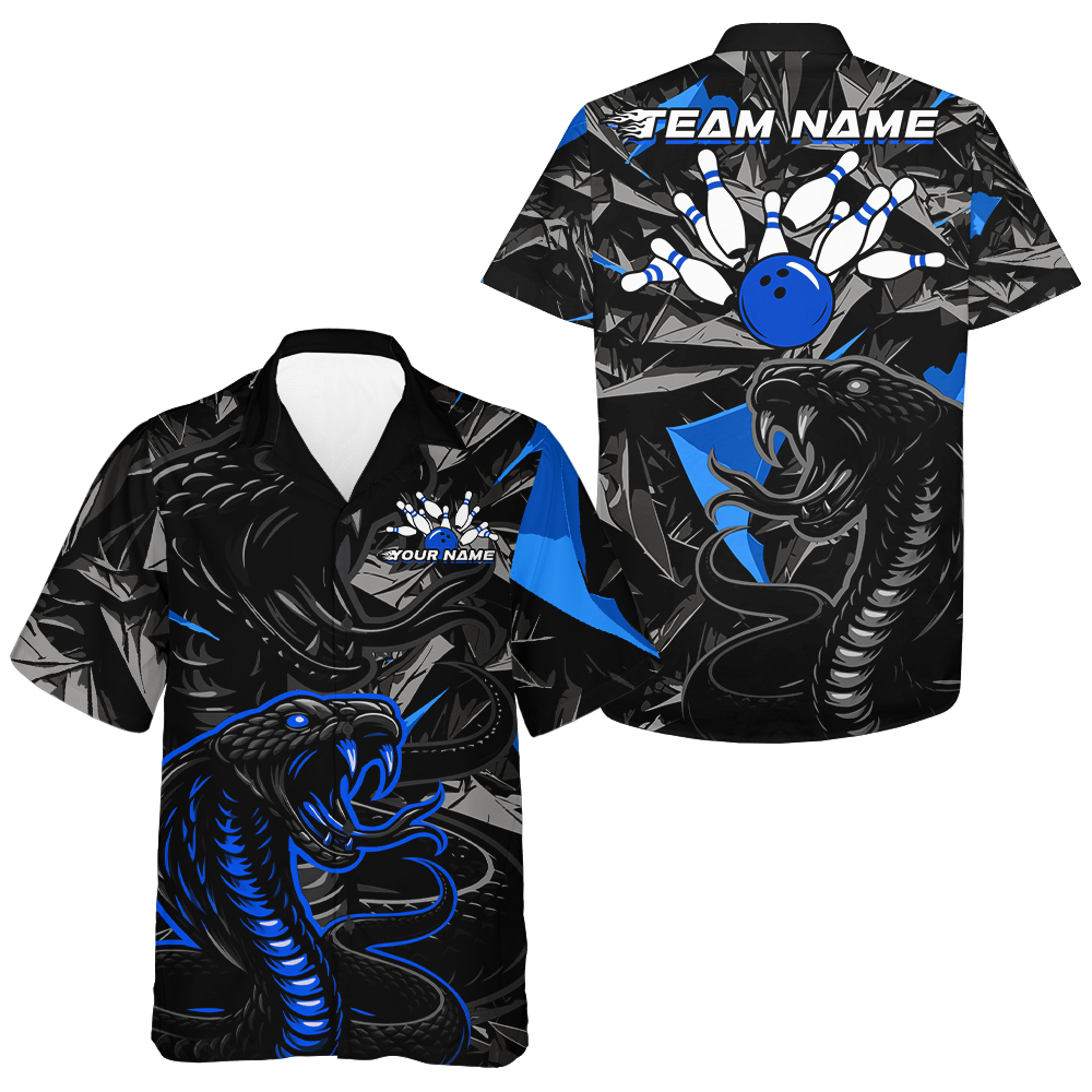 Custom Blue Cobra Snake Hawaiian Bowling Jersey Bowling Team Shirts Bowling Uniform HNT137