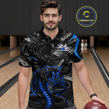Load image into Gallery viewer, Custom Blue Cobra Snake Bowling Jersey for Men Bowling Team Shirts Bowling Uniform Polo &amp; 1/4 Zip HNT137