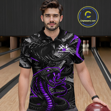 Load image into Gallery viewer, Custom Purple Cobra Snake Bowling Jersey for Men Bowling Team Shirts Bowling Uniform Polo &amp; 1/4 Zip HNT137