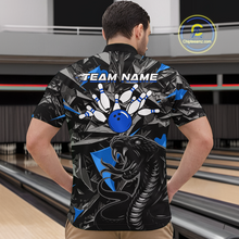 Load image into Gallery viewer, Custom Blue Cobra Snake Bowling Jersey for Men Bowling Team Shirts Bowling Uniform Polo &amp; 1/4 Zip HNT137
