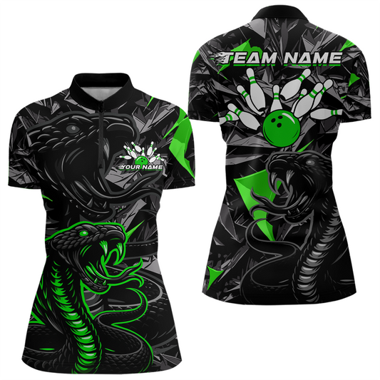 Custom Green Cobra Snake Bowling Jersey for Women Bowling Team Shirts Polo & 1/4 Zip HNT137