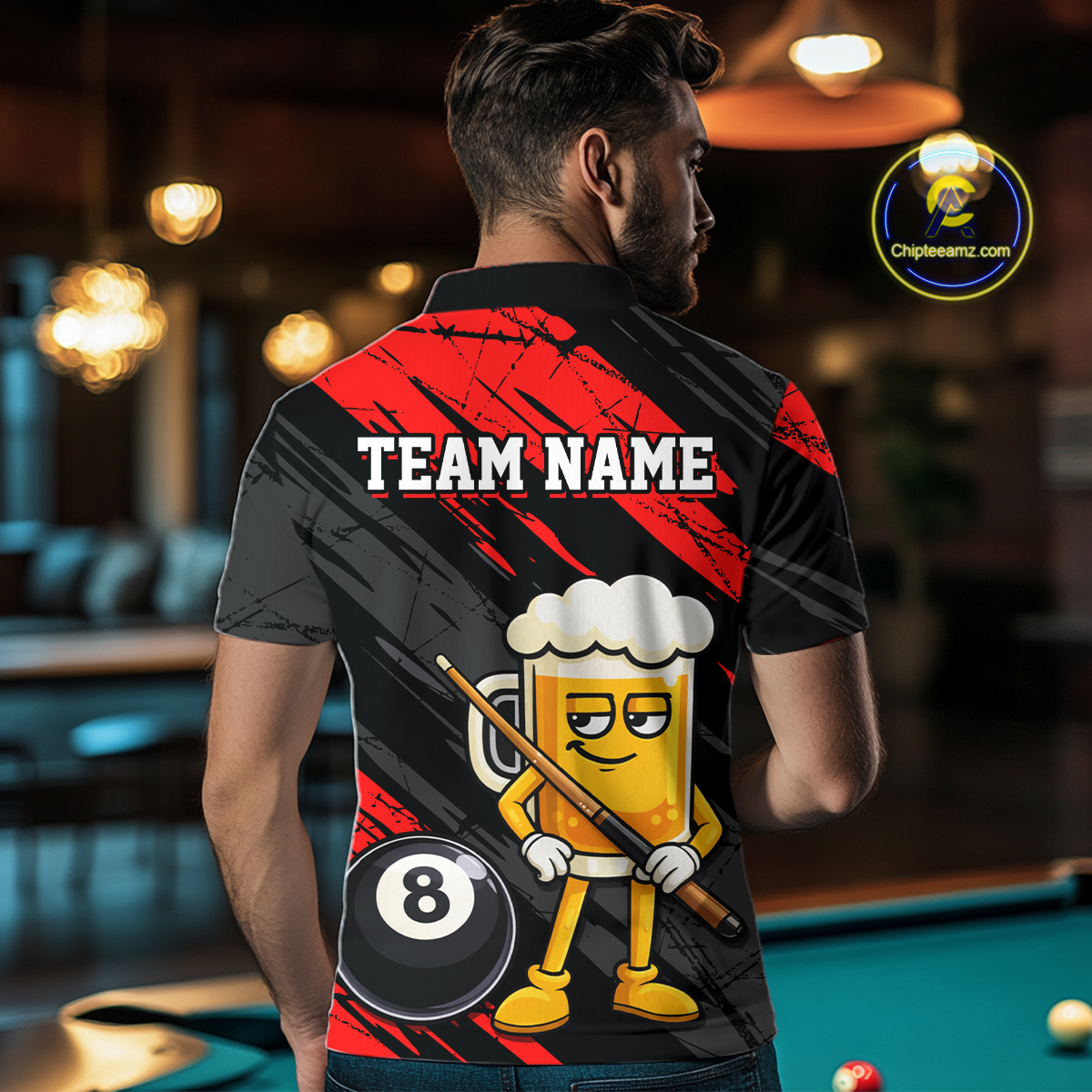 Custom Funny Red Beer 8 Ball Pool Men Billiard Polo & 1/4 Zip, Billiard Shirt, Billiard Team Jerseys NNT146