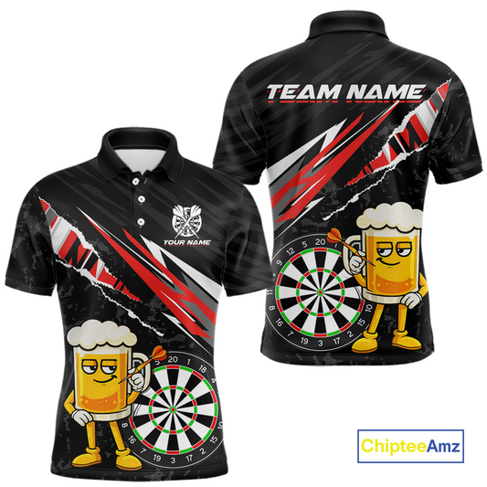 Custom Red Funny Beer Dart Shirts for Men Darts Team Jerseys Dart Tournament Polo & 1/4 Zip NNT139