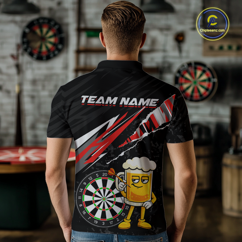 Custom Red Funny Beer Dart Shirts for Men Darts Team Jerseys Dart Tournament Polo & 1/4 Zip NNT139
