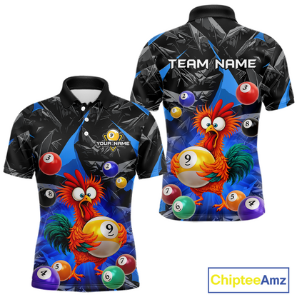 Custom Funny Blue Chicken 9 Ball Pool Billiard Shirt for Men Polo & 1/4 Zip, Billiard Team Jerseys NNT157