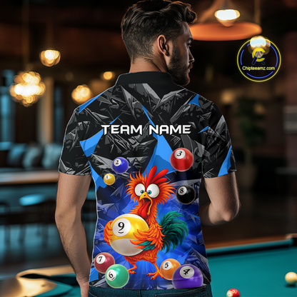 Custom Funny Blue Chicken 9 Ball Pool Billiard Shirt for Men Polo & 1/4 Zip, Billiard Team Jerseys NNT157