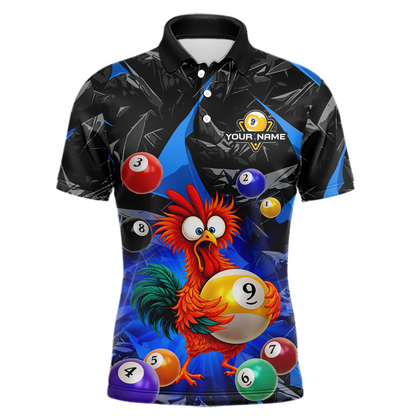 Custom Funny Blue Chicken 9 Ball Pool Billiard Shirt for Men Polo & 1/4 Zip, Billiard Team Jerseys NNT157