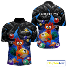 Load image into Gallery viewer, Custom Funny Blue Chicken 9 Ball Pool Billiard Shirt for Men Polo &amp; 1/4 Zip, Billiard Team Jerseys NNT157