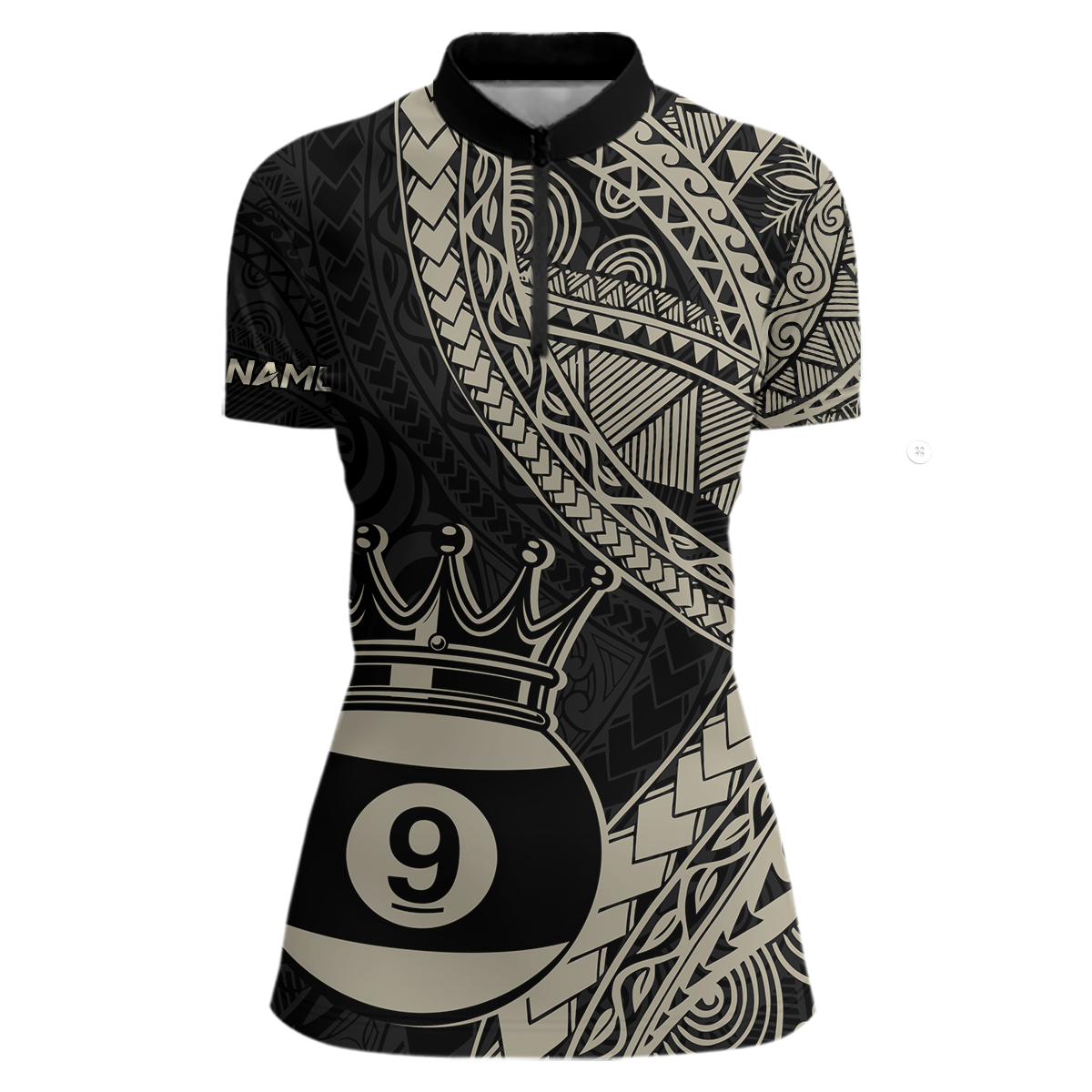 Custom Black and Gold Tribal 9 Ball Pool Billiard Shirt for Women Billiard League  Polo & 1/4 Zip NNT155
