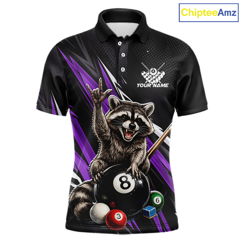 Custom Purple Funny Raccoon 8 Ball Billiard Shirt for Men Billiard Team Jersey Billiard League NNT191