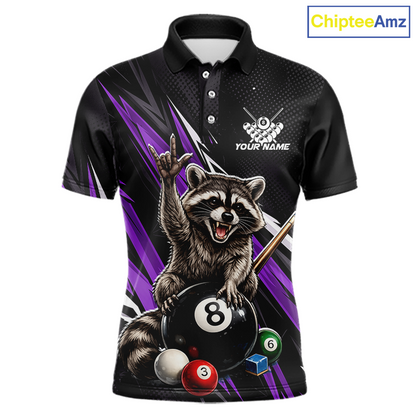 Custom Purple Funny Raccoon 8 Ball Billiard Shirt for Men Billiard Team Jersey Billiard League NNT191