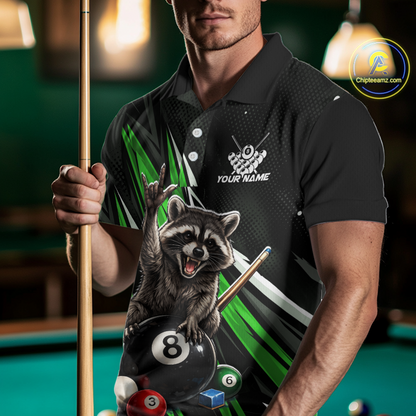 Custom Green Funny Raccoon 8 Ball Billiard Shirt for Men Billiard Team Jersey Billiard League NNT191