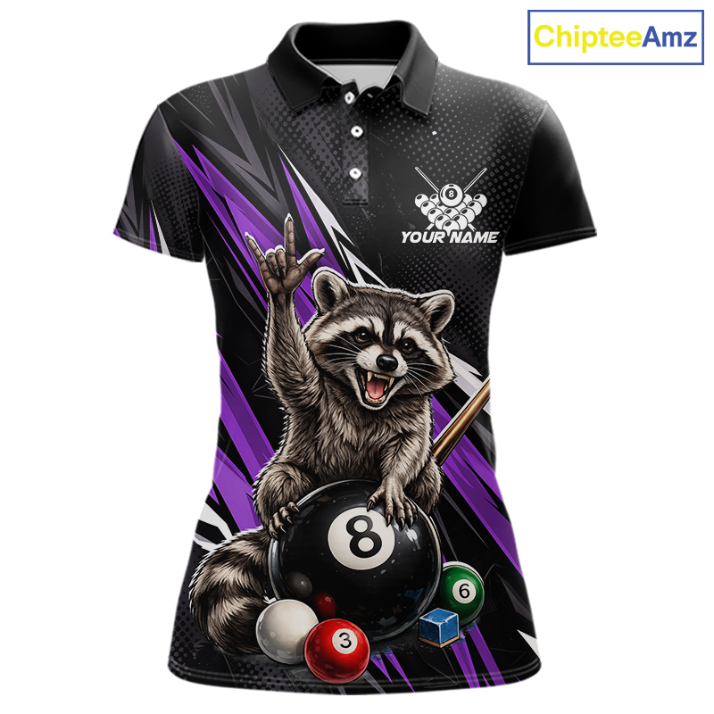 Custom Purple Funny Raccoon 8 Ball Billiard Shirt for Women Billiard Team Jersey Billiard League NNT191