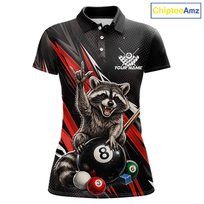 Custom Red Funny Raccoon 8 Ball Billiard Shirt for Women Billiard Team Jersey Billiard League NNT191