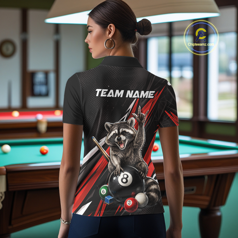 Custom Red Funny Raccoon 8 Ball Billiard Shirt for Women Billiard Team Jersey Billiard League NNT191