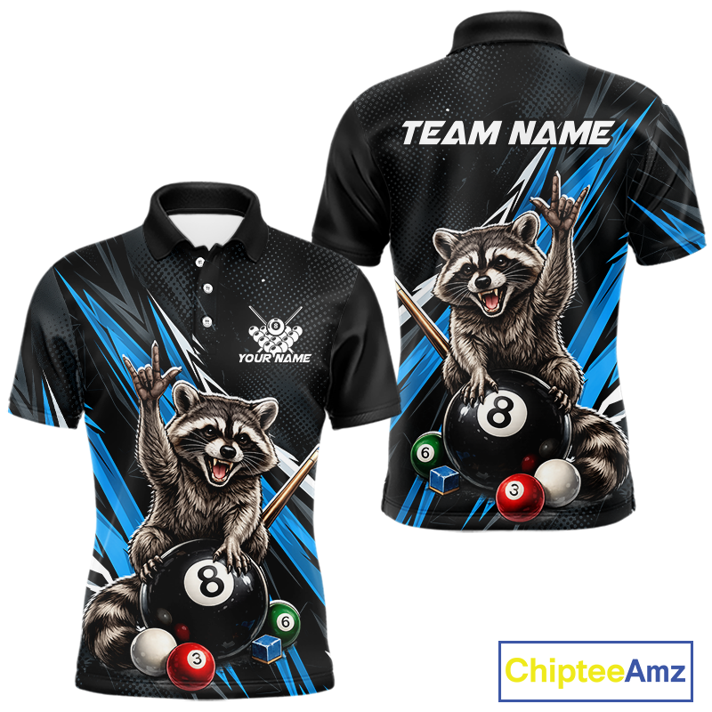 Custom Blue Funny Raccoon 8 Ball Billiard Shirt for Men Billiard Team Jersey Billiard League NNT191