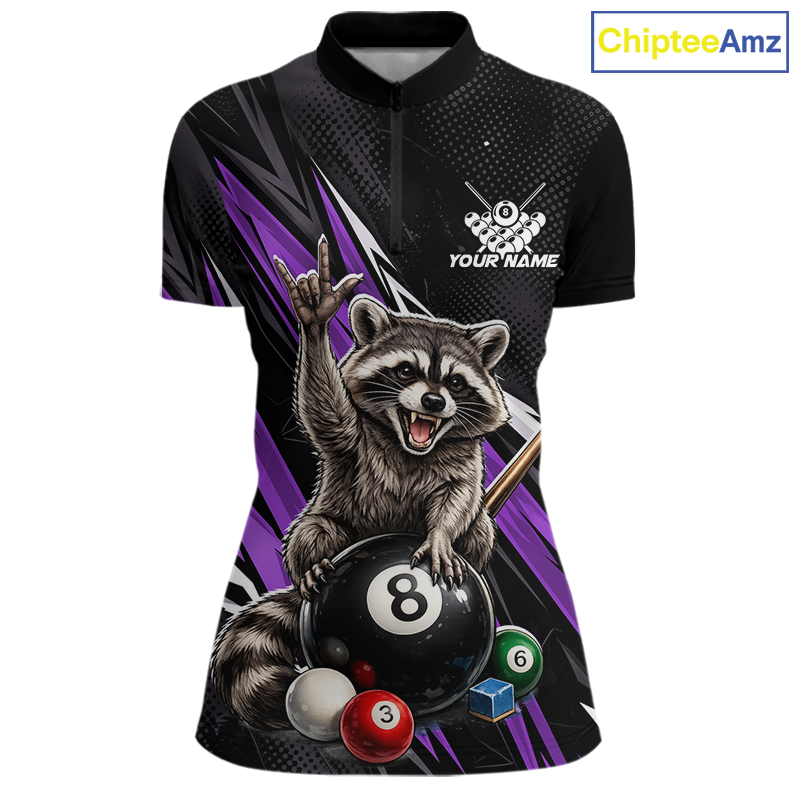 Custom Purple Funny Raccoon 8 Ball Billiard Shirt for Women Billiard Team Jersey Billiard League NNT191
