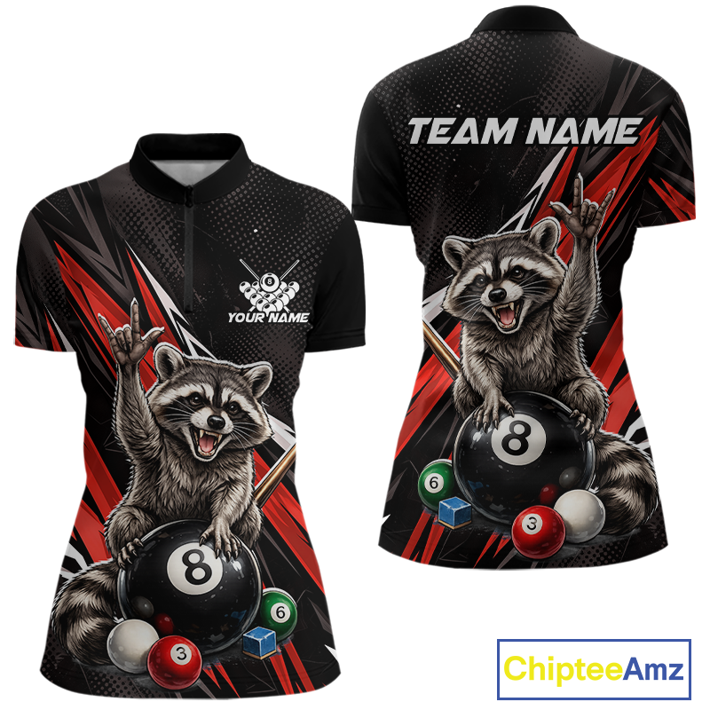 Custom Red Funny Raccoon 8 Ball Billiard Shirt for Women Billiard Team Jersey Billiard League NNT191