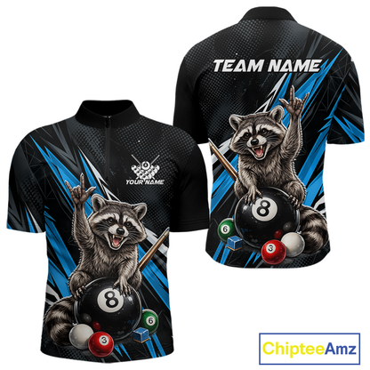 Custom Blue Funny Raccoon 8 Ball Billiard Shirt for Men Billiard Team Jersey Billiard League NNT191